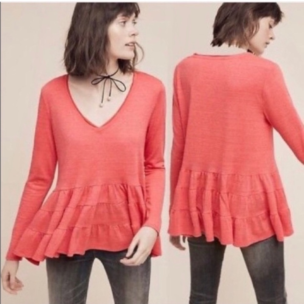 Anthropologie long sleeve babydoll top v neck